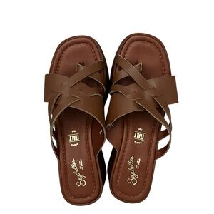 Seychelles Women's Tan Gen Leather Platform Wedge Sandals cabincore
